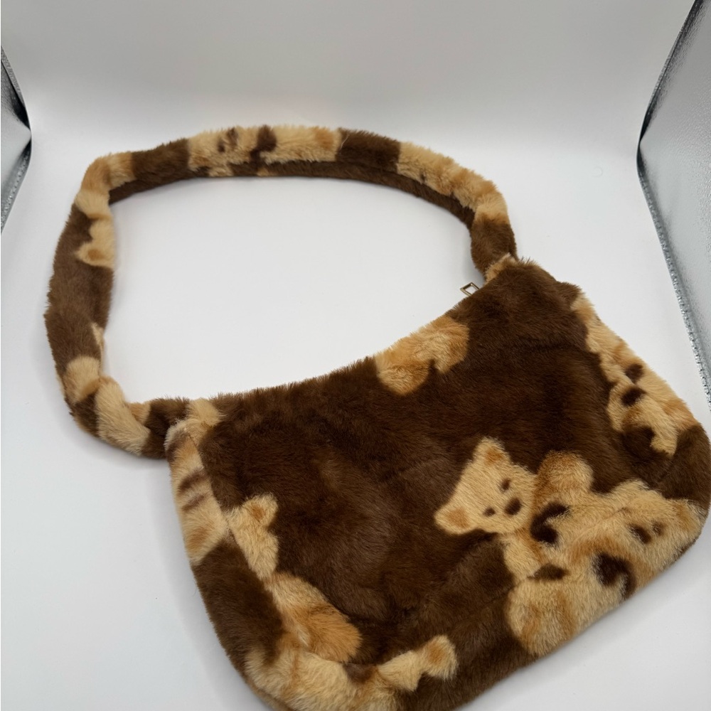 Plush Faux Fur Brown Patterned Shoulder Bag